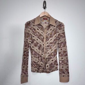 Vintage Y2K Floral Lace Mesh Button Down Top Boho Fairy L